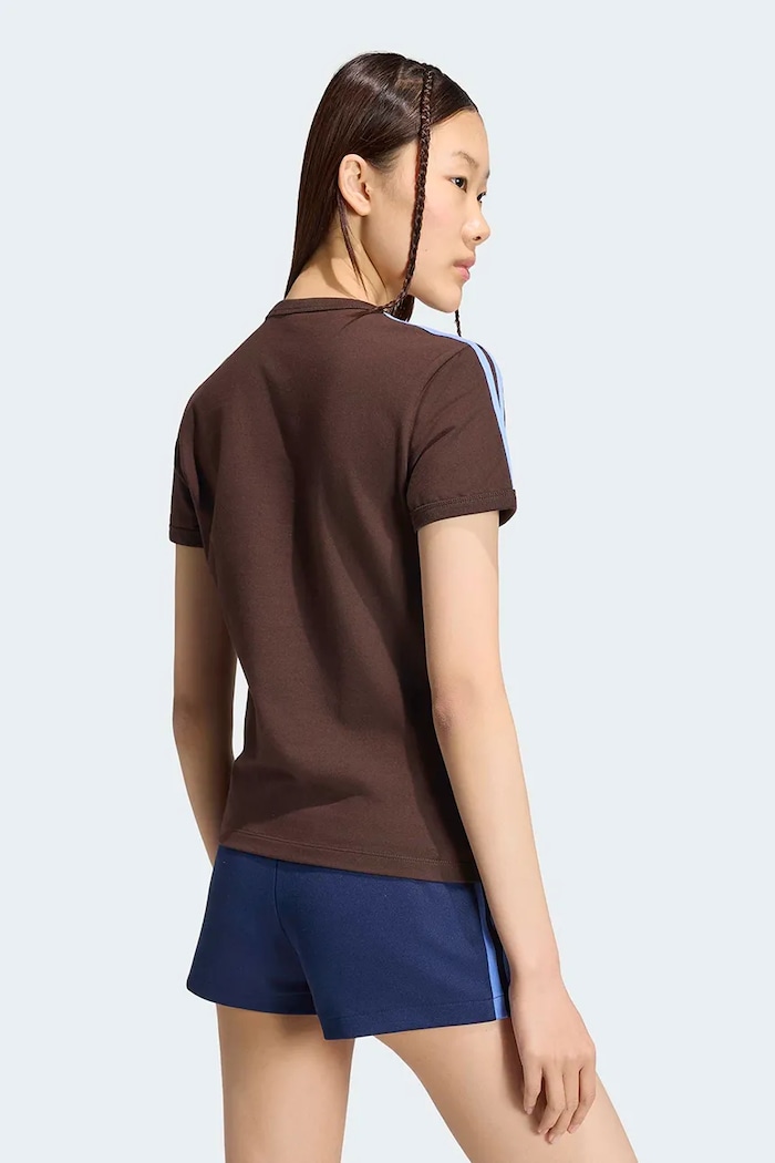 adidas Originals T-shirt damski bawełniany z elastanem KU8194 brązowy AW26