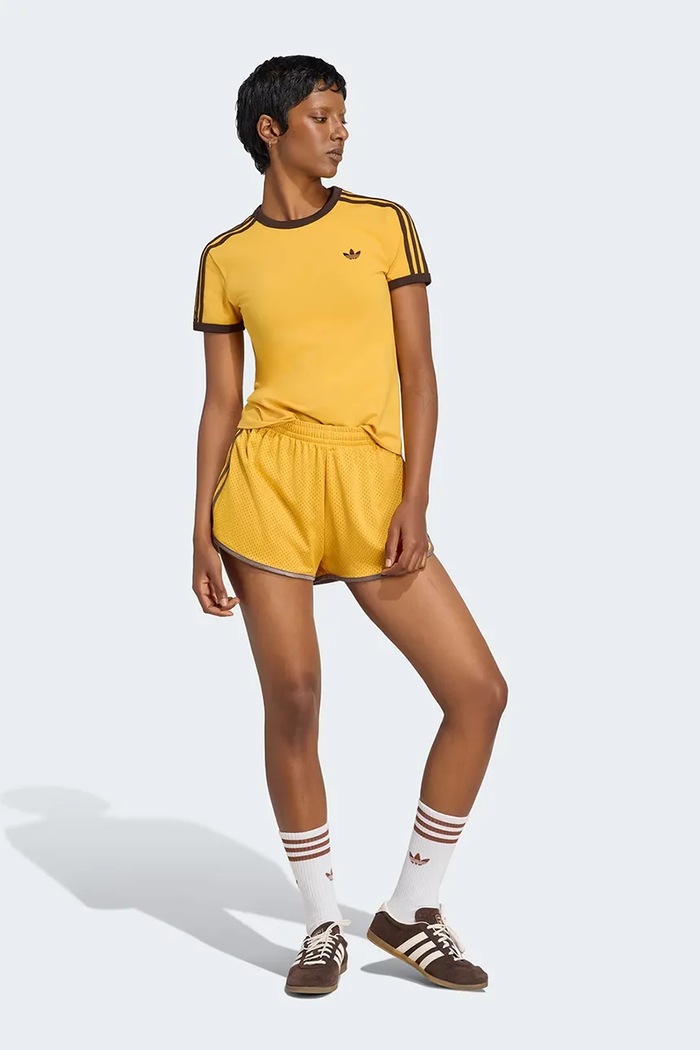 Odzież adidas Originals T-shirt damski bawełniany z elastanem KS4775 żółty