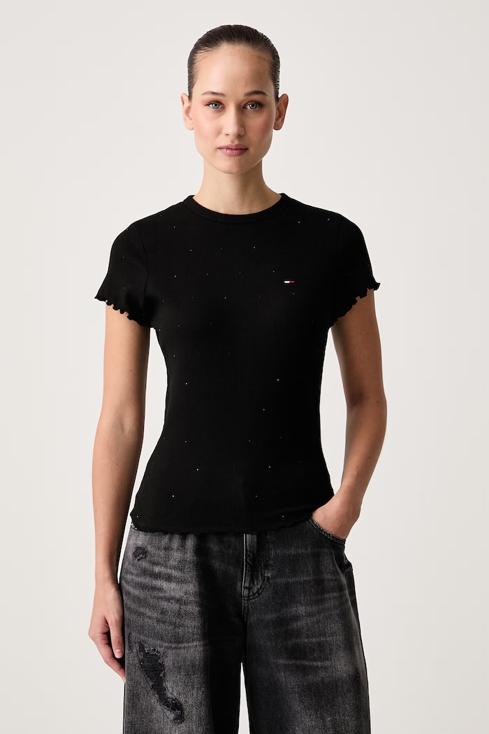 Tommy Jeans Tričko dámske bavlnené s elastanom čierna DW0DW23523