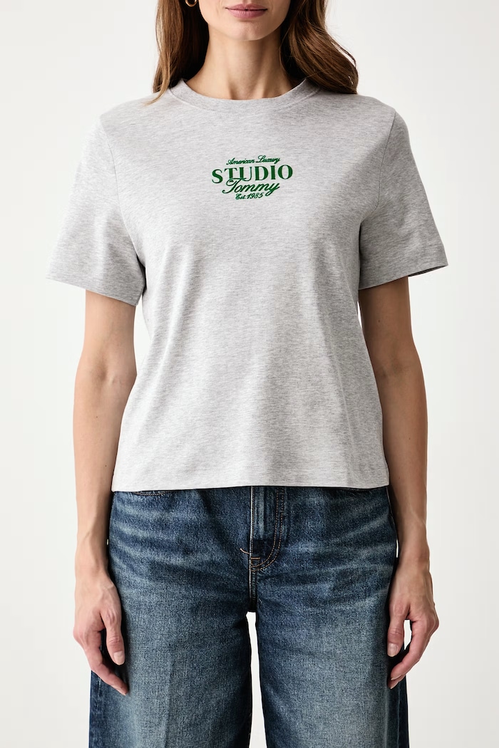 T-shirt damski bawełniany Tommy Hilfiger WW0WW52365 szary