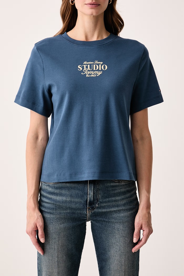 Tričko dámske bavlnené Tommy Hilfiger WW0WW52365 modrá
