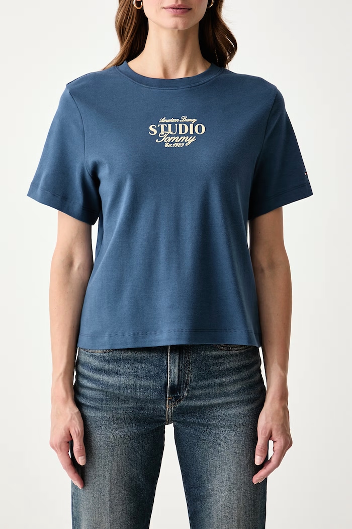 T-shirt damski bawełniany Tommy Hilfiger WW0WW52365 niebieski