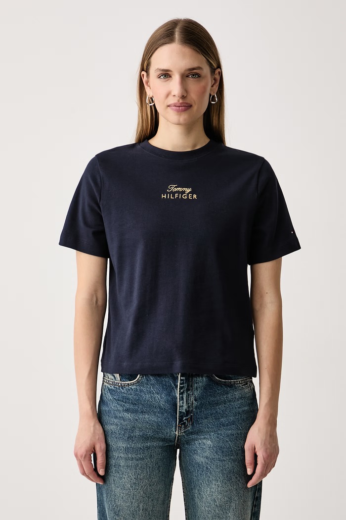 Tommy Hilfiger Basic t-shirt γυναικείο βαμβακερό σκούρο μπλε WW0WW51725