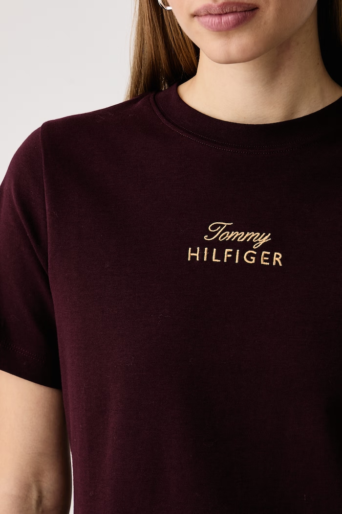 Osnovna kratka majica ženska bombažna Tommy Hilfiger WW0WW51725 bordo