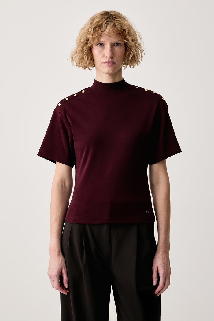 Tommy Hilfiger T-shirt damski bawełniany bordowy WW0WW52382