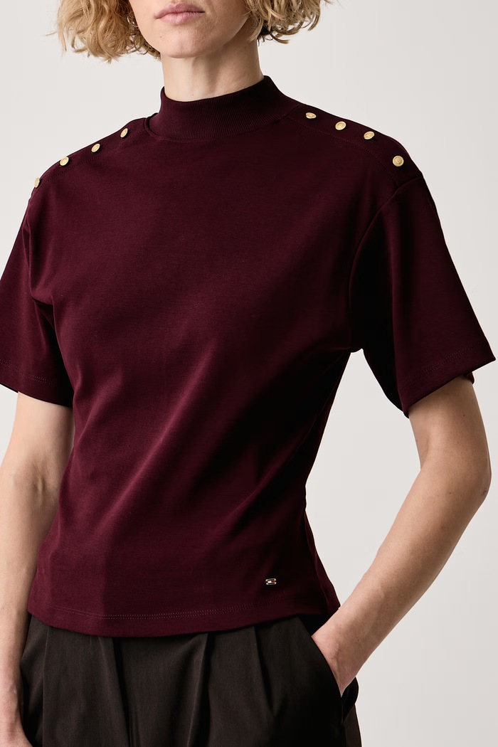 T-shirt damski bawełniany Tommy Hilfiger WW0WW52382 bordowy