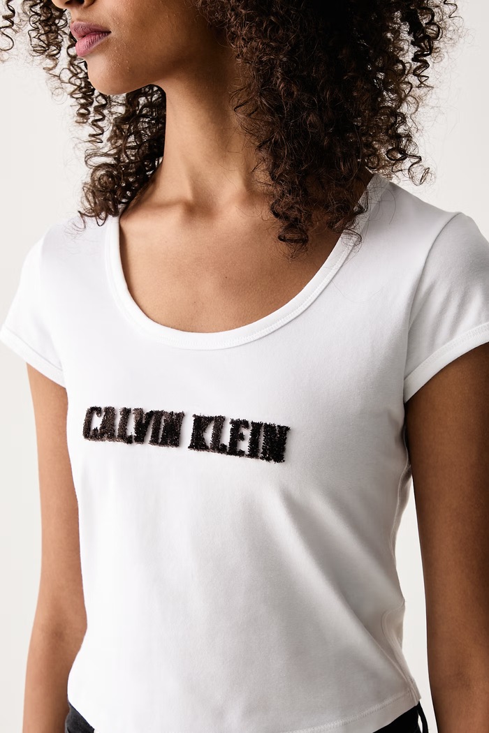 T-shirt γυναικείο βαμβακερό με ελαστάν Calvin Klein Jeans LV047H829G λευκό