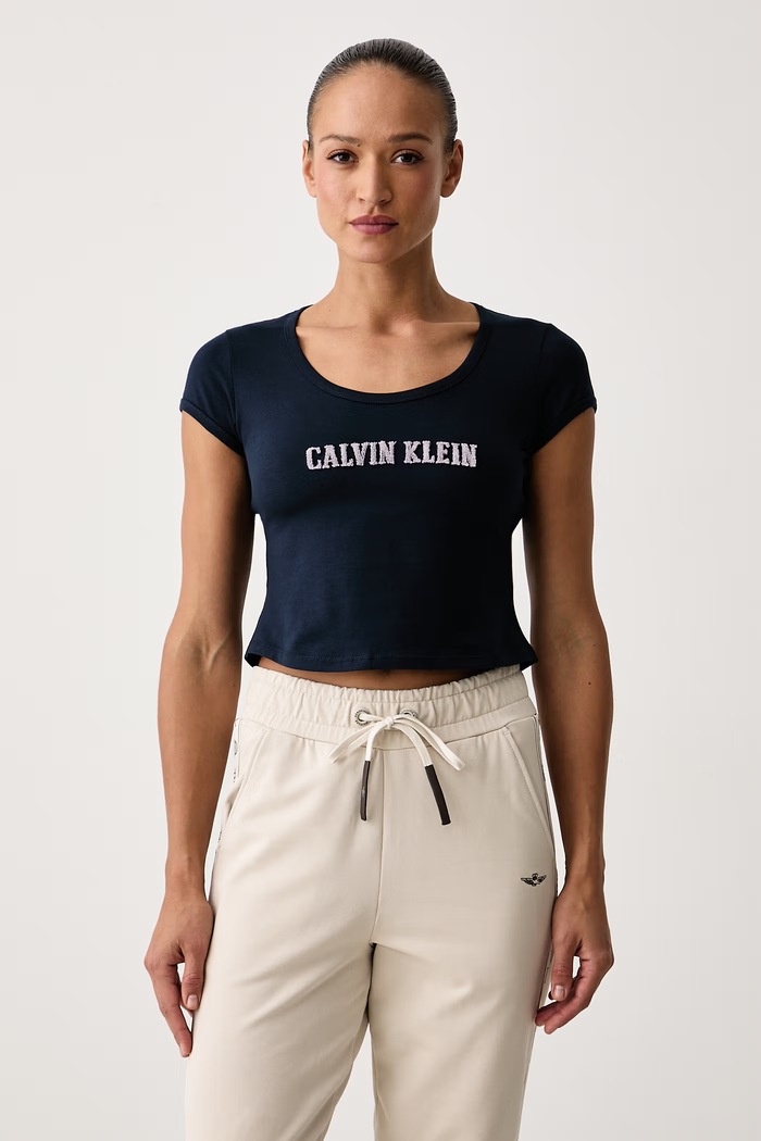Calvin Klein Jeans T-shirt damski bawełniany z elastanem granatowy LV047H829G