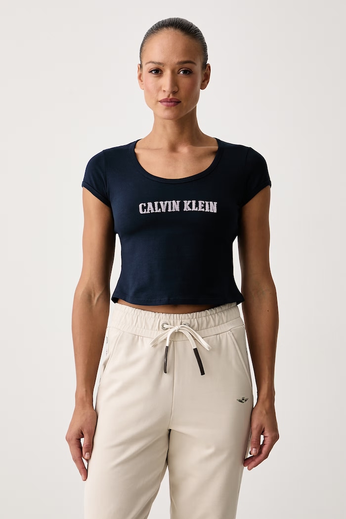 Calvin Klein Jeans T-shirt damski bawełniany z elastanem granatowy LV047H829G