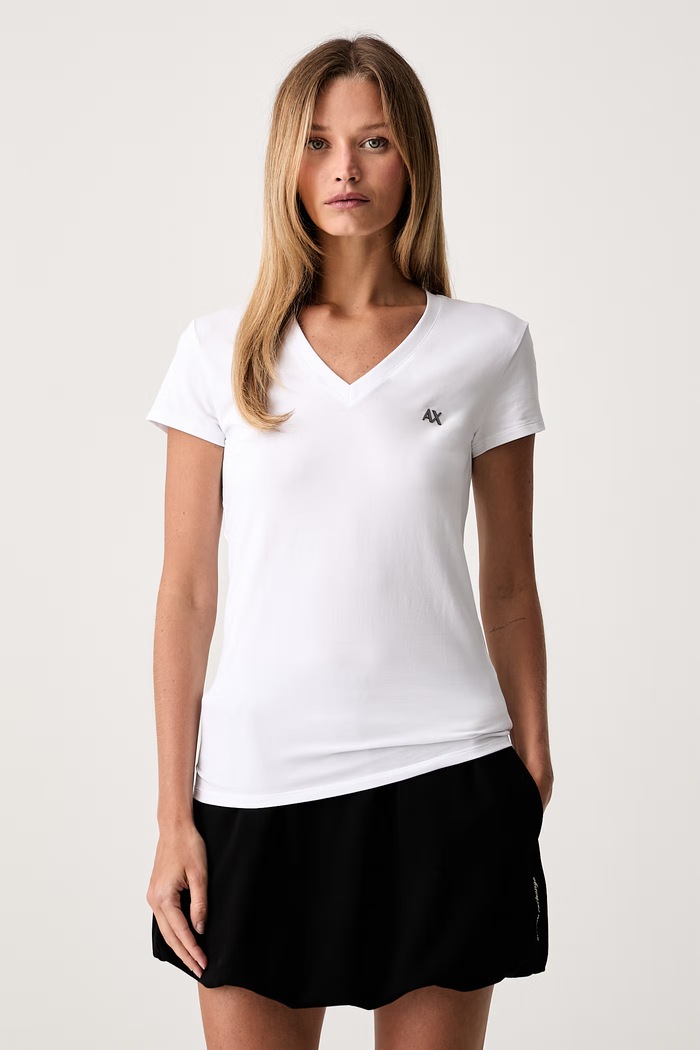 Armani Exchange T-shirt basic damski bawełniany z elastanem biały XW002971.AF16294