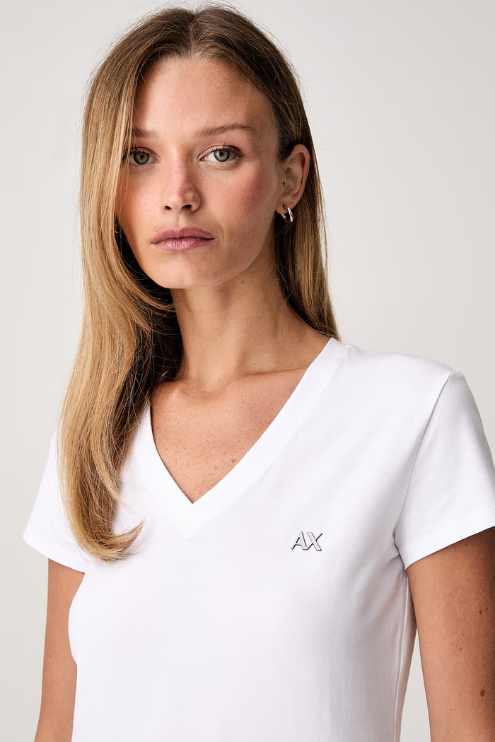 Armani Exchange T-shirt basic damski bawełniany z elastanem biały XW002971.AF16294