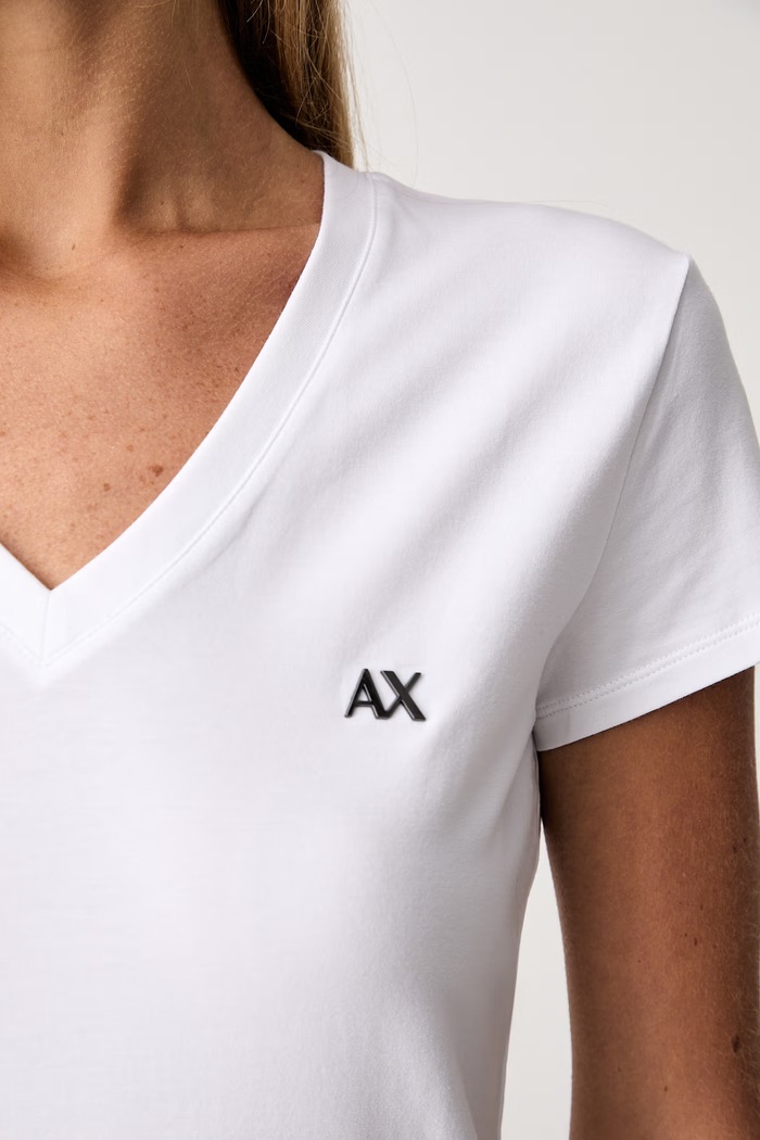 Armani Exchange T-shirt basic damski bawełniany z elastanem XW002971.AF16294 biały