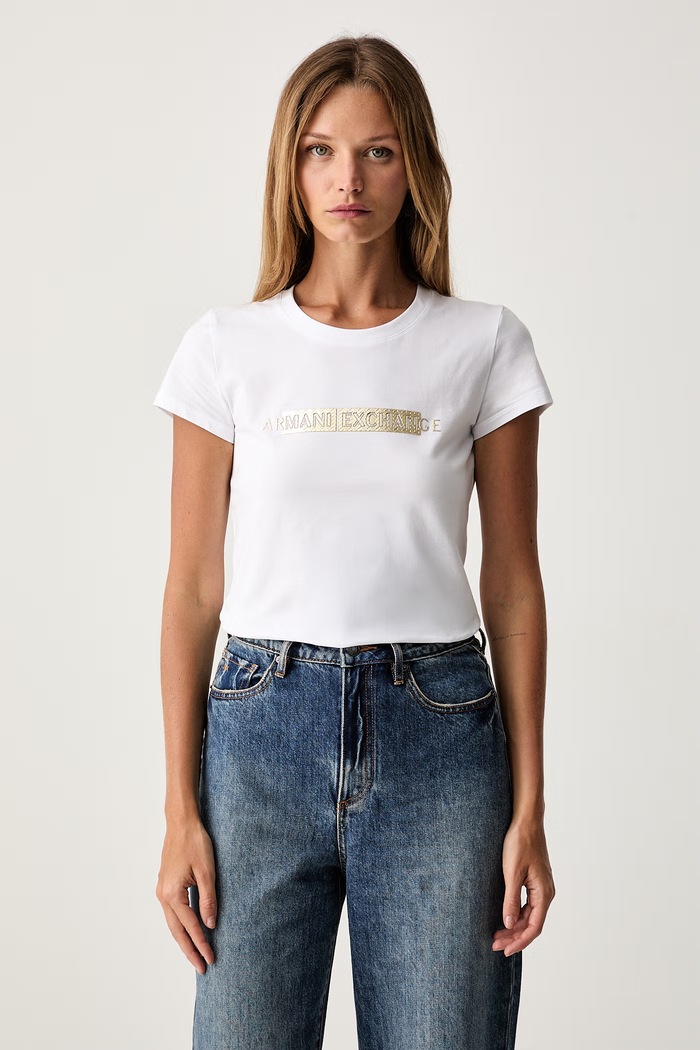 Armani Exchange kratka majica ženska bombažna z elastanom bela XW002811.AF16294