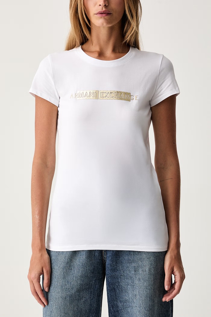 Armani Exchange kratka majica ženska bombažna z elastanom bela XW002811.AF16294
