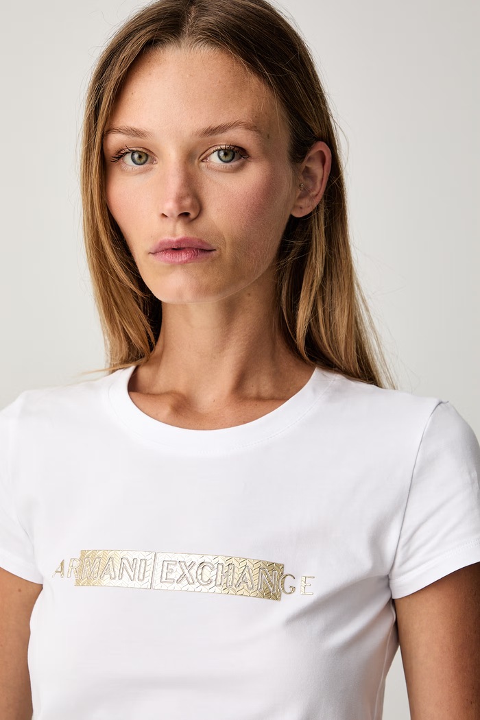Armani Exchange kratka majica ženska bombažna z elastanom XW002811.AF16294 bela