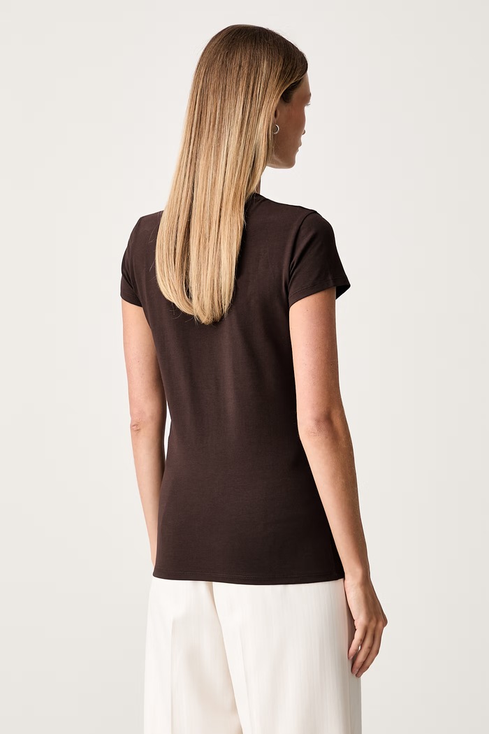 Odzież Armani Exchange T-shirt damski bawełniany z elastanem XW002811.AF16294 brązowy