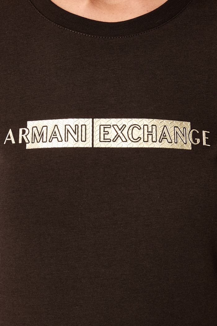 Armani Exchange T-shirt damski bawełniany z elastanem XW002811.AF16294 brązowy