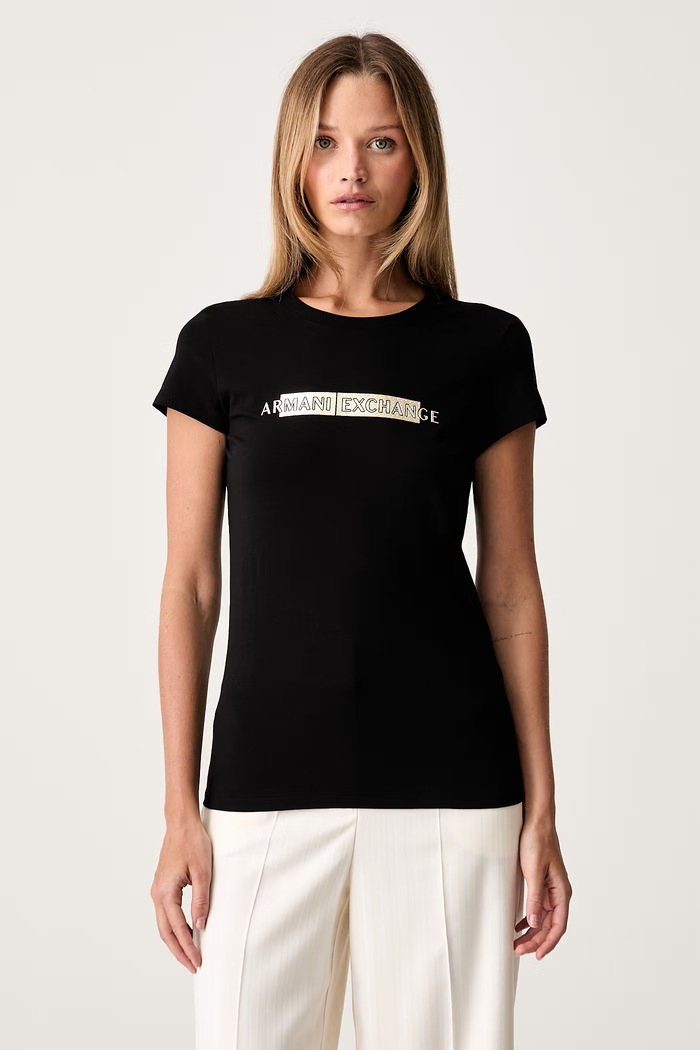Armani Exchange T-shirt damski bawełniany z elastanem czarny XW002811.AF16294