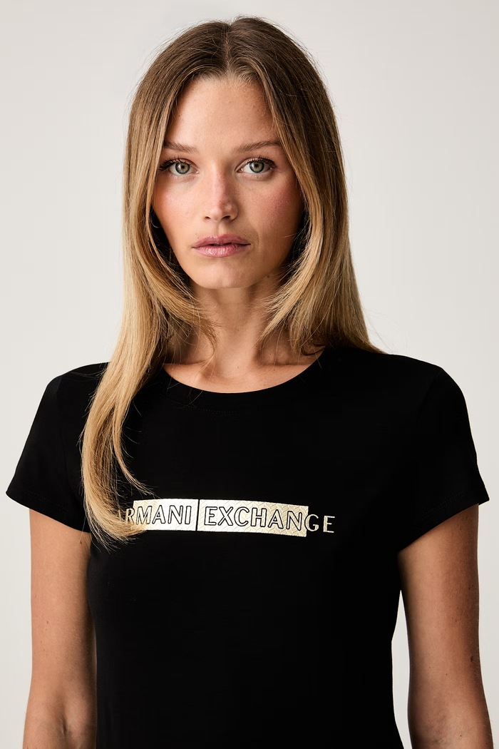 Armani Exchange T-shirt damski bawełniany z elastanem czarny XW002811.AF16294