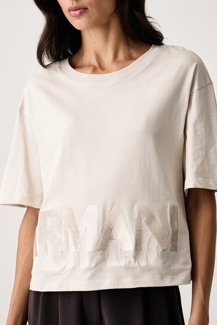 Tricou pentru femei din bumbac Armani Exchange XW002779.AF10356 bej