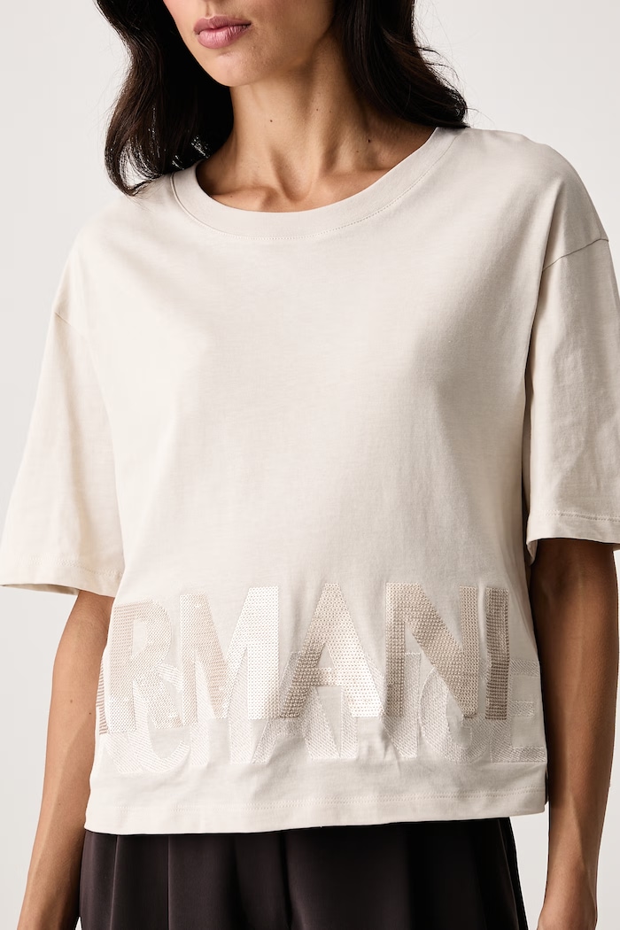 Tricou pentru femei din bumbac Armani Exchange XW002779.AF10356 bej