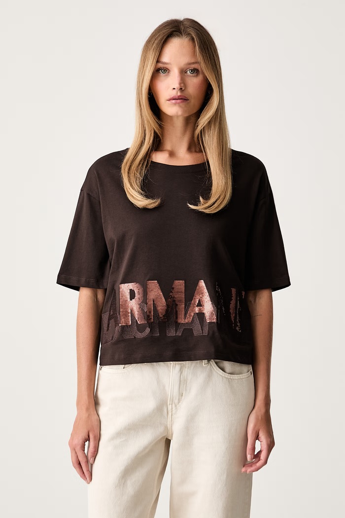 Armani Exchange majica za žene od pamuka smeđa XW002779.AF10356