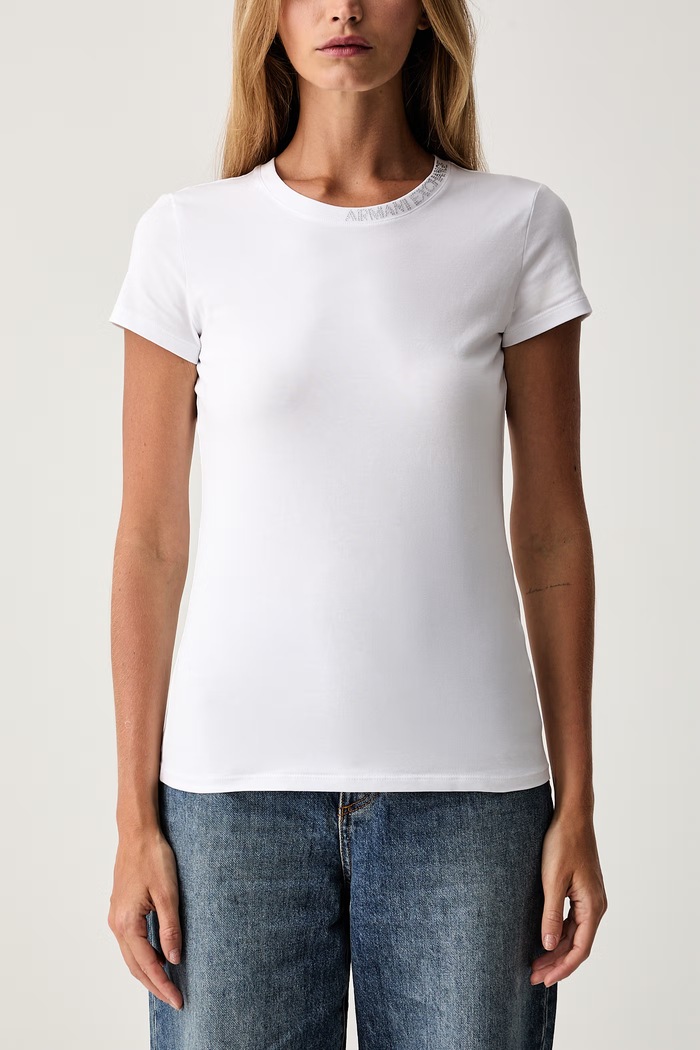 Armani Exchange osnovna kratka majica ženska bombažna z elastanom bela XW002743.AF23955