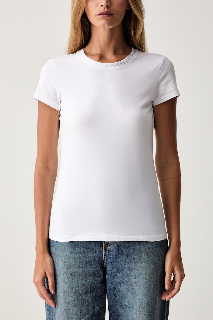 Armani Exchange osnovna kratka majica ženska bombažna z elastanom bela XW002743.AF23955