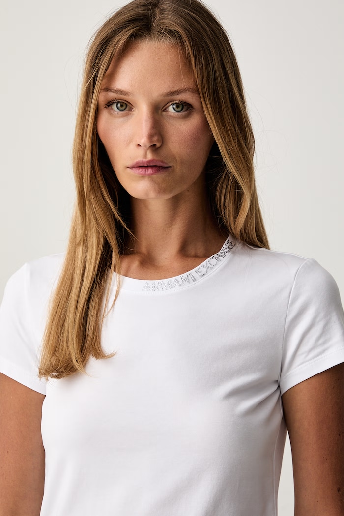 Armani Exchange osnovna kratka majica ženska bombažna z elastanom XW002743.AF23955 bela
