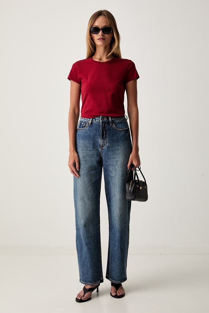Armani Exchange T-shirt basic damski bawełniany z elastanem XW002743.AF23955 czerwony AW26
