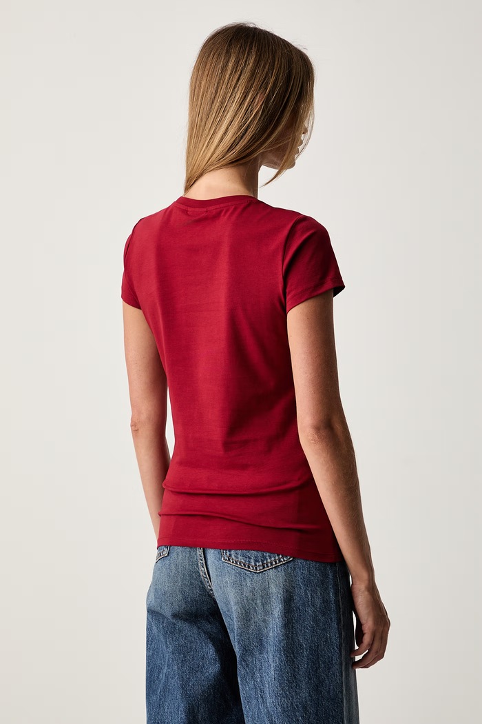 Odzież Armani Exchange T-shirt basic damski bawełniany z elastanem XW002743.AF23955 czerwony