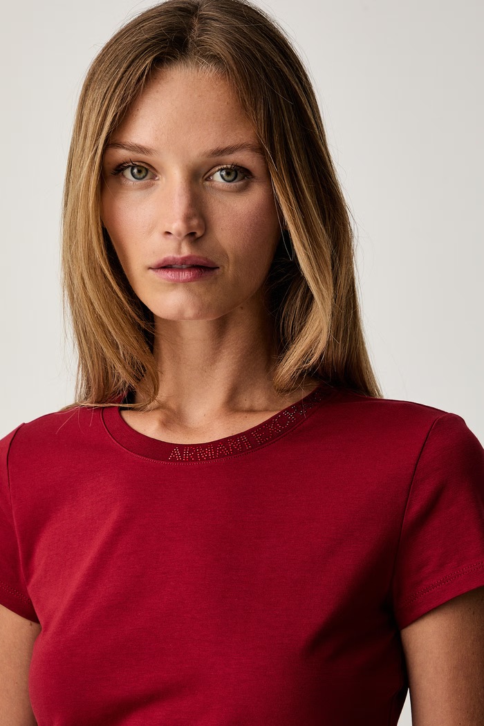 Armani Exchange T-shirt basic damski bawełniany z elastanem XW002743.AF23955 czerwony