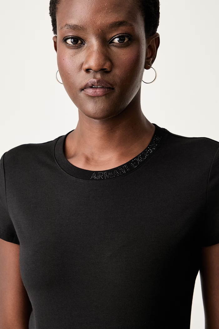 Armani Exchange basic tričko dámske bavlnené s elastanom čierna XW002743.AF23955