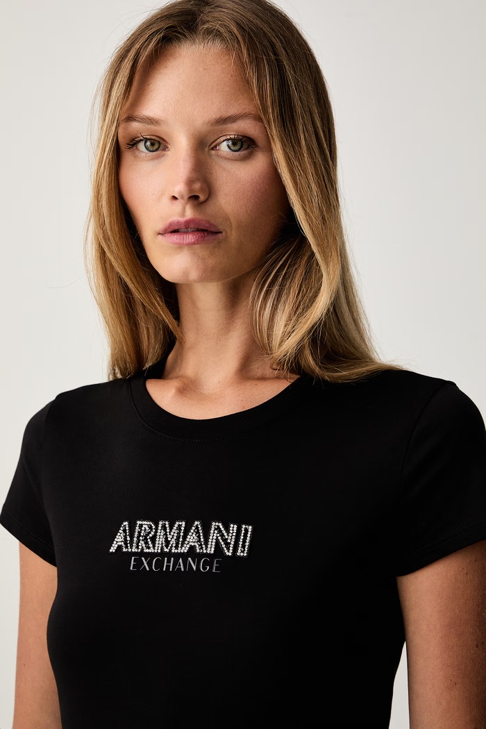 Armani Exchange kratka majica ženska bombažna XW002550.AF10356 črna