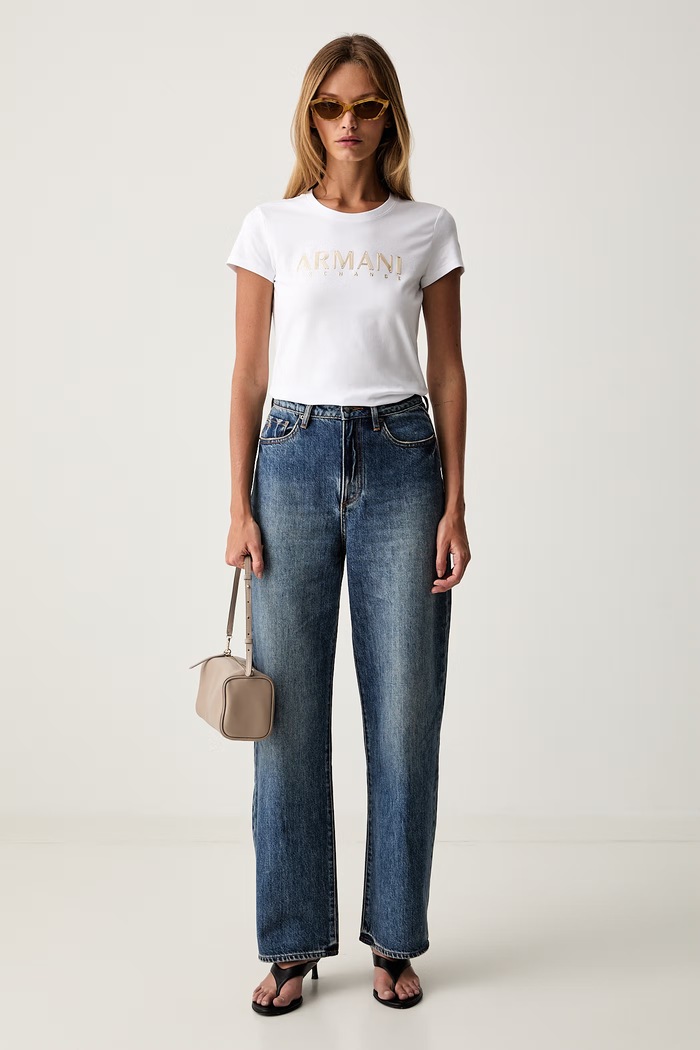 Armani Exchange kratka majica ženska bombažna z elastanom XW002547.AF23955 bela AW26