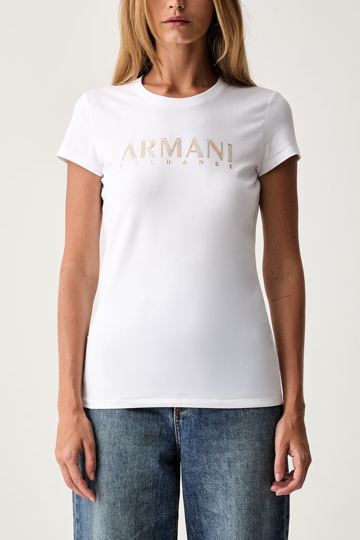 Armani Exchange kratka majica ženska bombažna z elastanom bela XW002547.AF23955