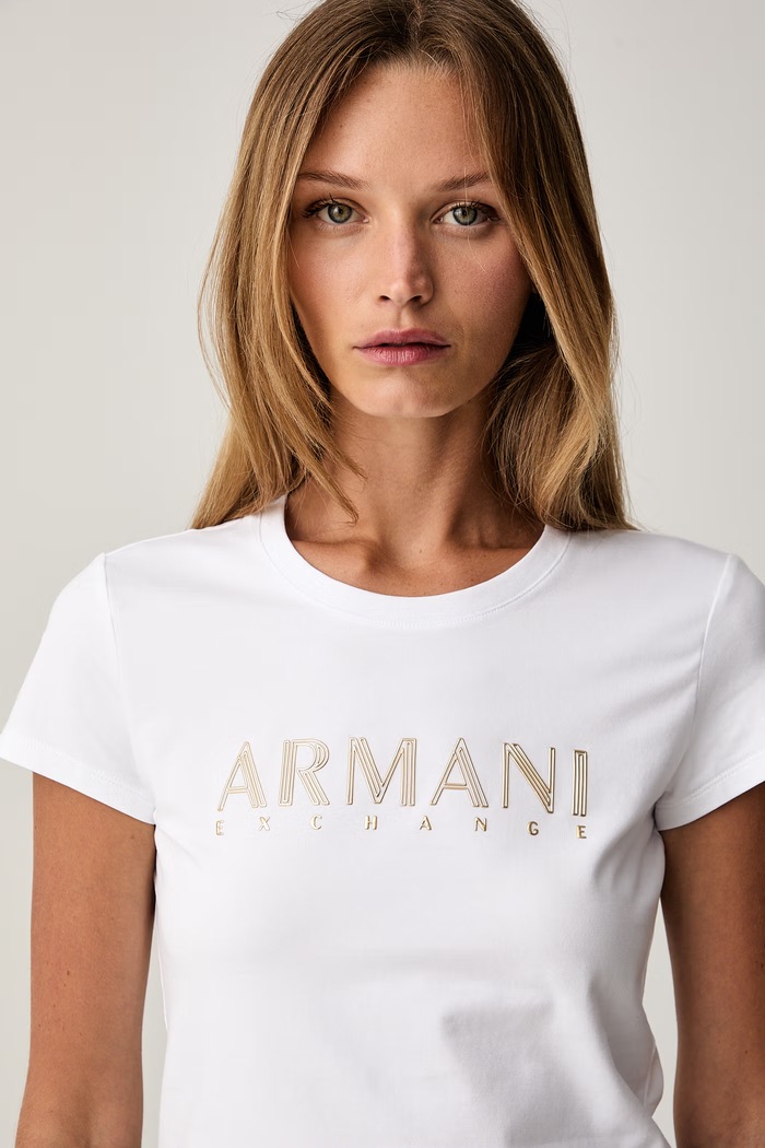 Armani Exchange kratka majica ženska bombažna z elastanom XW002547.AF23955 bela