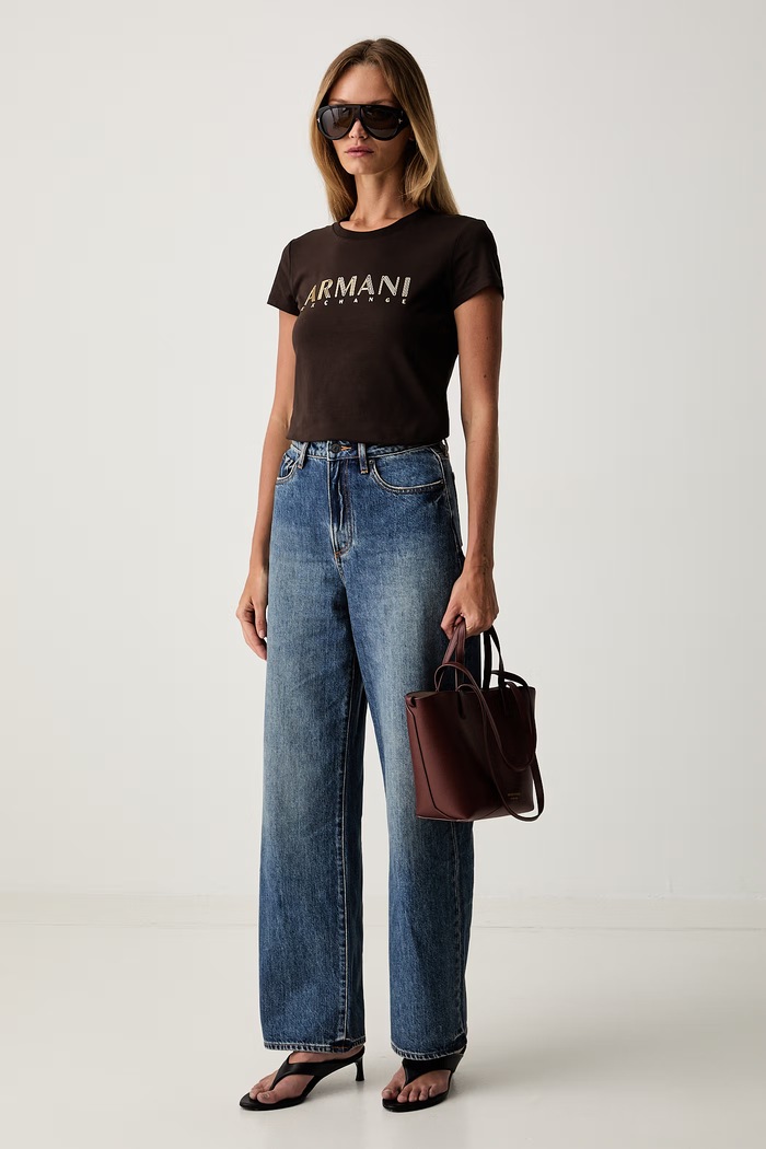 Armani Exchange tričko dámske bavlnené s elastanom XW002547.AF23955 hnedá AW26
