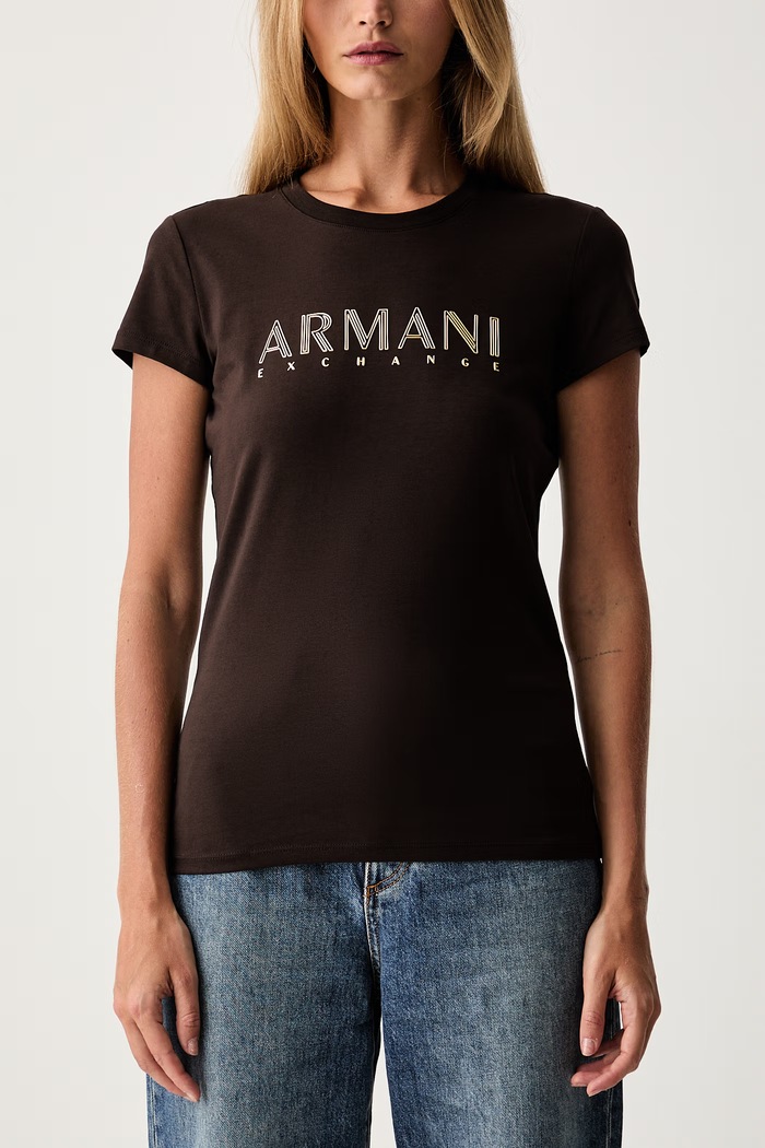 Armani Exchange tričko dámske bavlnené s elastanom hnedá XW002547.AF23955
