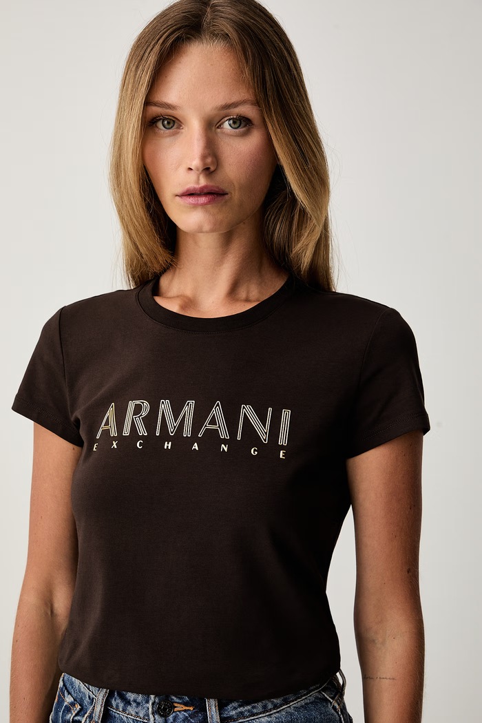 Armani Exchange tričko dámske bavlnené s elastanom XW002547.AF23955 hnedá