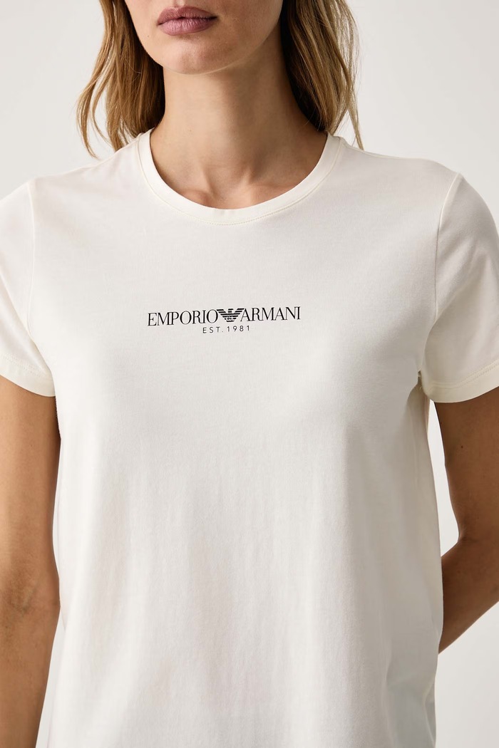 T-shirt lounge damski bawełniany z elastanem Emporio Armani Underwear EW000408.AF27298 beżowy