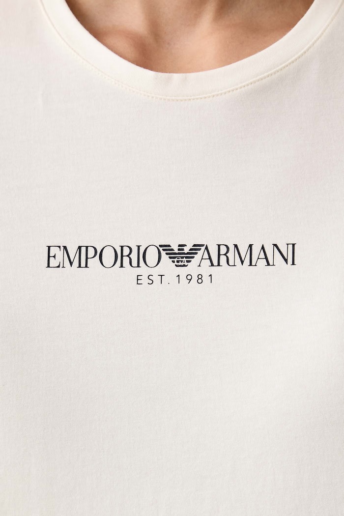 T-shirt lounge damski bawełniany z elastanem Emporio Armani Underwear beżowy EW000408.AF27298
