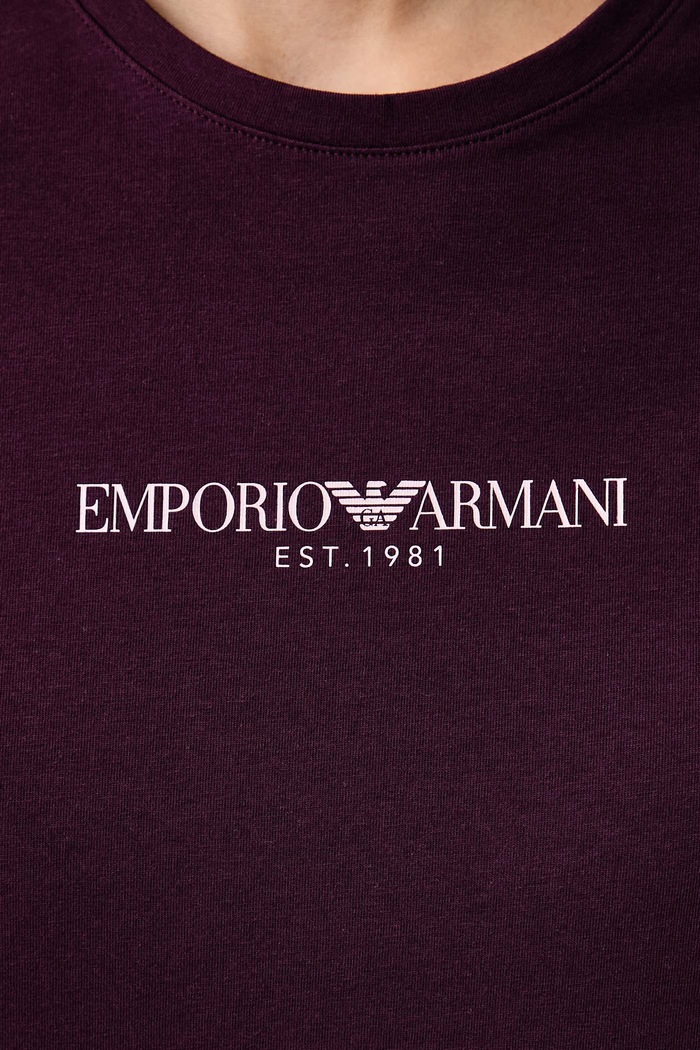 T-shirt lounge damski bawełniany z elastanem Emporio Armani Underwear fioletowy EW000408.AF27298