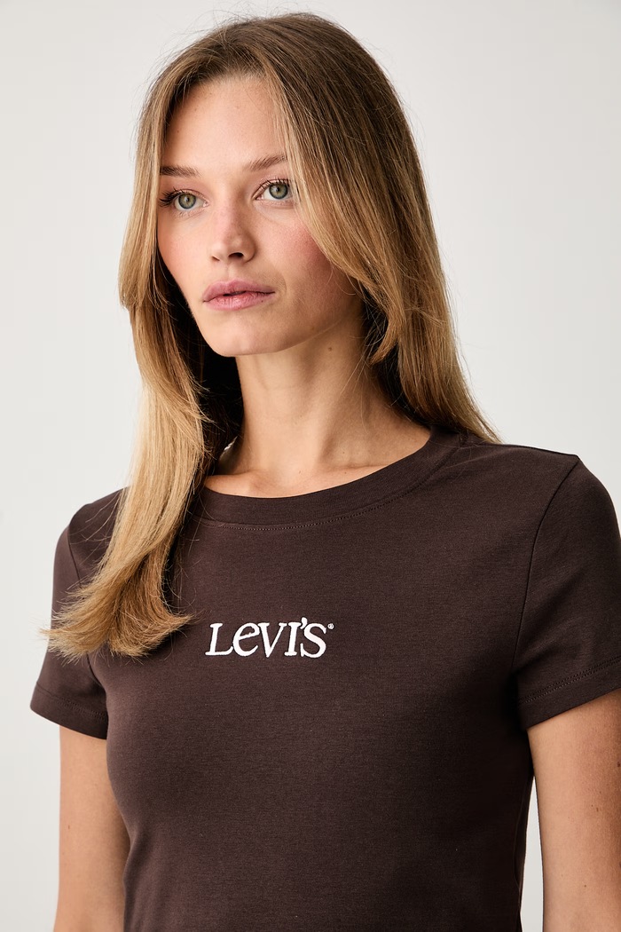 Levi's majica za žene od pamuka s elastanom GR ESSENTIAL BABY smeđa 008CH.0009