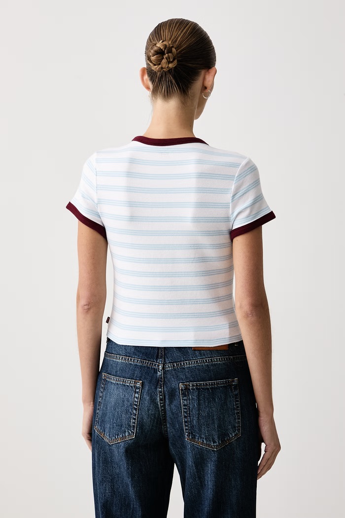 Ρούχα Levi's T-shirt γυναικείο βαμβακερό με ελαστάν GR ESSENTIAL BABY RINGER 008A1 μπλε