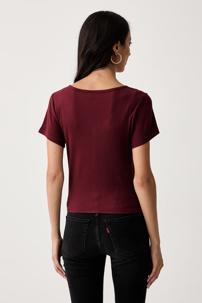 Oblačila Levi's kratka majica ženska bombažna z elastanom AUSTEN BUTTON THROUGH SS 0087U.0007 rdeča