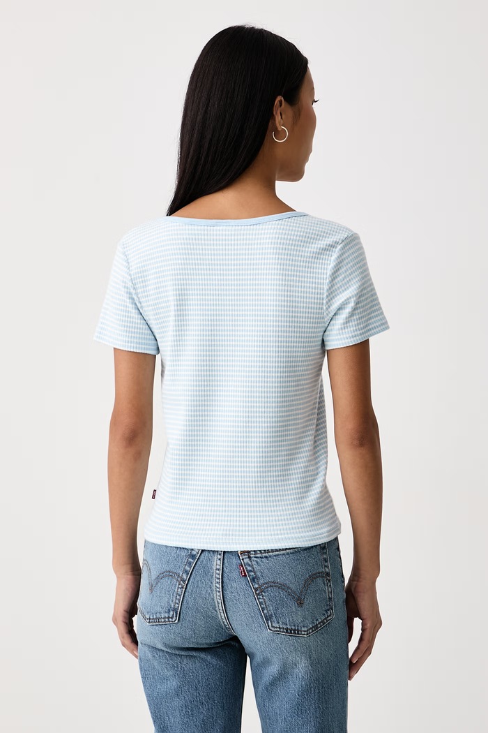 Дрехи Levi's Тениска дамска с памук AUSTEN BUTTON THROUGH SS 0087U.0006 син
