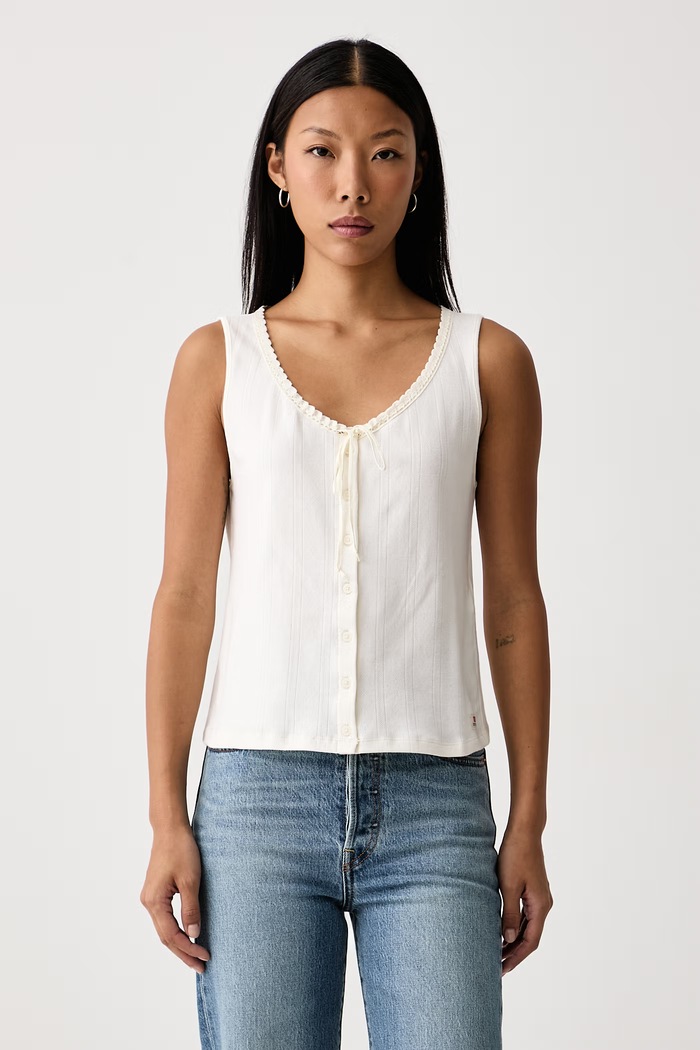 Levi's Топ дамски с памук DRY GOODS POINTELLE LACE TANK бежов 0086L