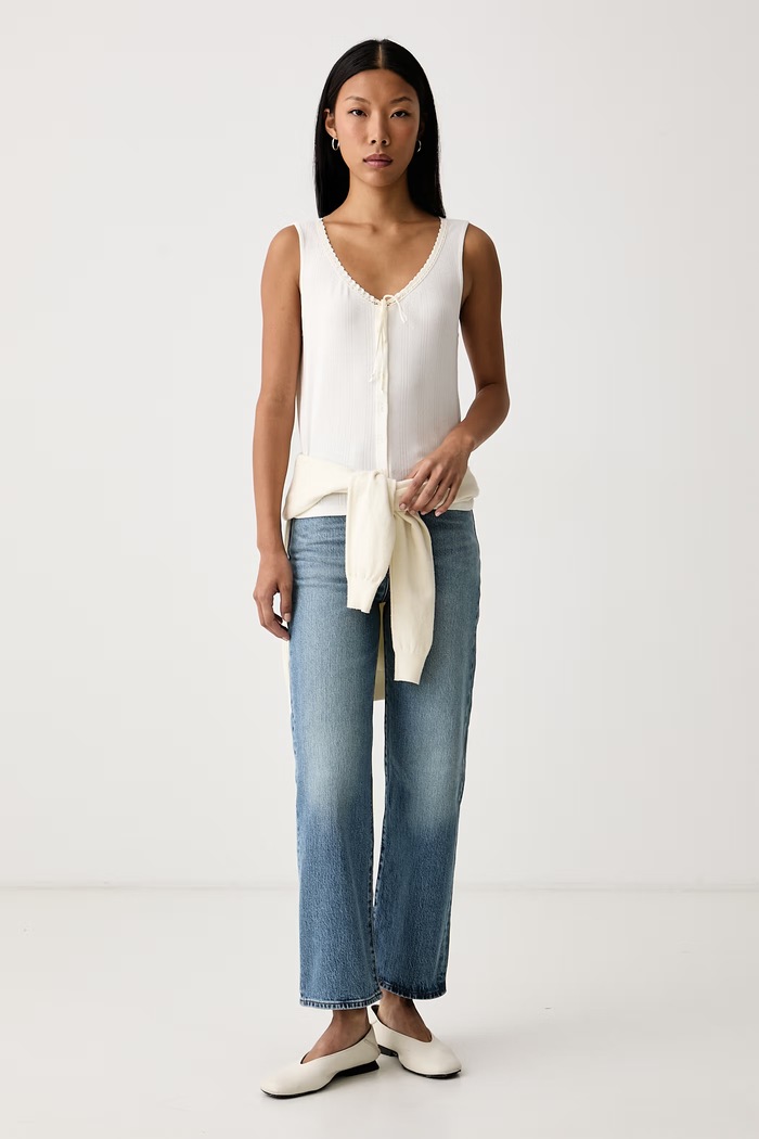 Levi's Топ дамски с памук DRY GOODS POINTELLE LACE TANK 0086L бежов AW26