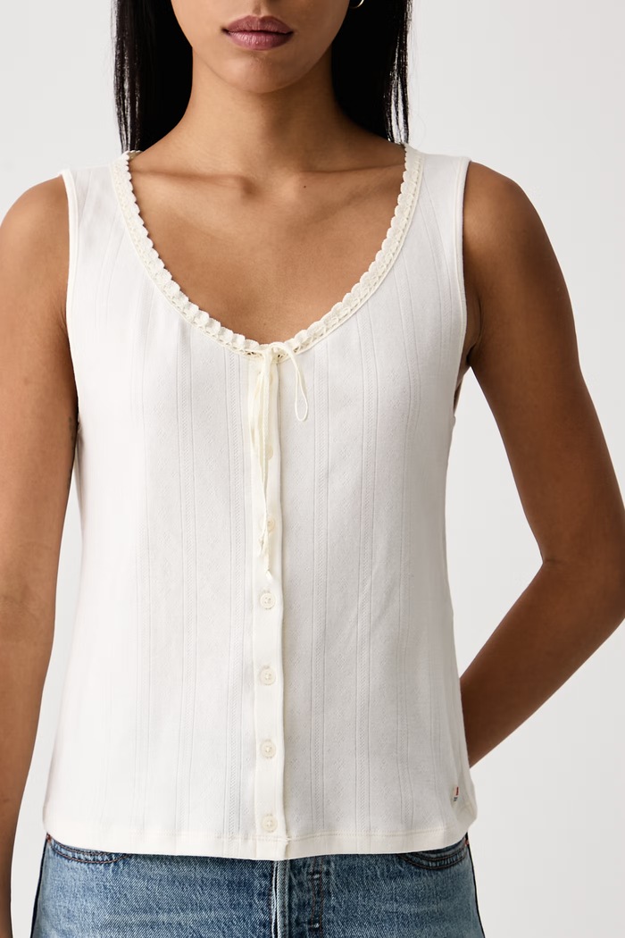 Топ дамски с памук DRY GOODS POINTELLE LACE TANK Levi's 0086L бежов